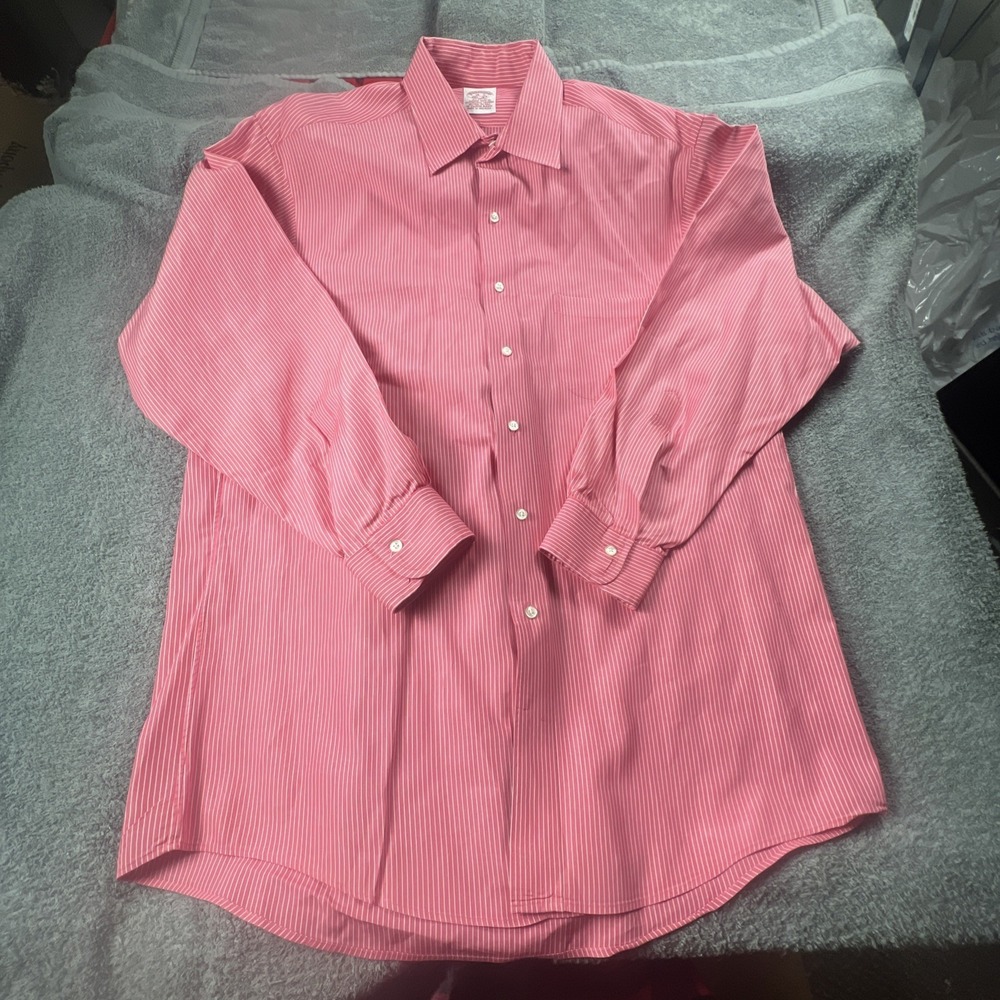 Brooks Brothers Men's Long‎ Sleeve Pink Striped Button Up Size 16 - 4